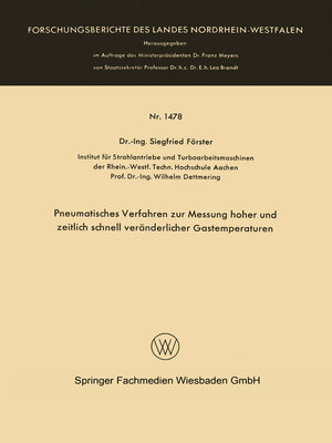 cover image of Pneumatisches Verfahren zur Messung hoher und zeitlich schnell veränderlicher Gastemperaturen